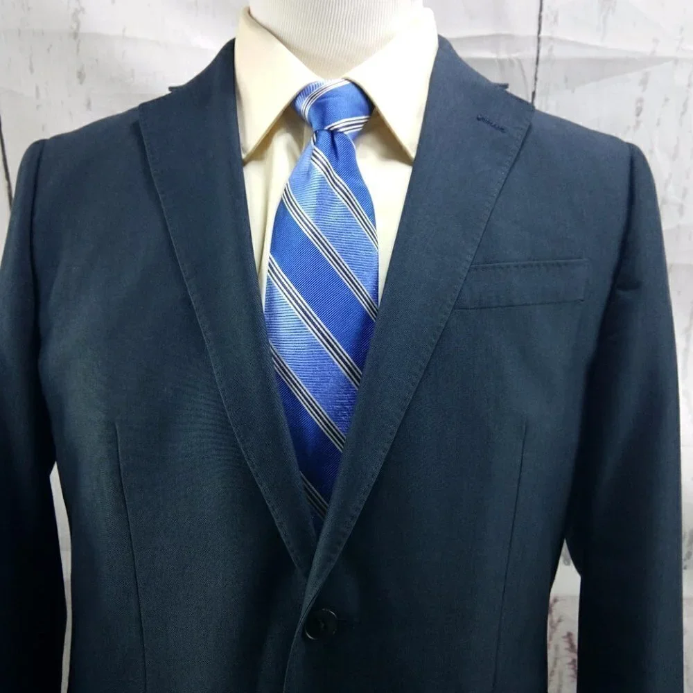 JF J Ferrar Slim Fit 42R 2 Button Bluish Gray Stitched Lapel Suit Blazer Jacket